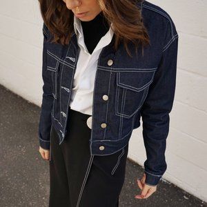 TOPSHOP Cropped Topstitch Denim Utility Jacket